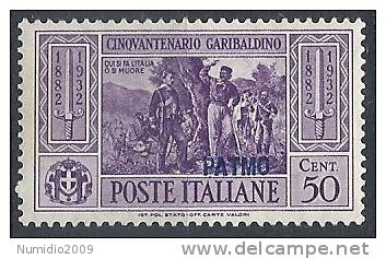 1932 EGEO PATMO GARIBALDI 50 CENT MH * - RR10908 - Egée (Patmo)