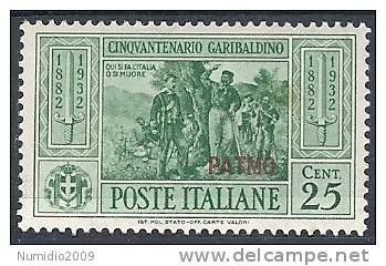 1932 EGEO PATMO GARIBALDI 25 CENT MH * - RR10908 - Egée (Patmo)