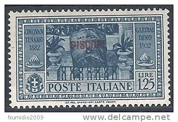 1932 EGEO PISCOPI GARIBALDI 1,25 LIRE MH * - RR10908 - Ägäis (Piscopi)