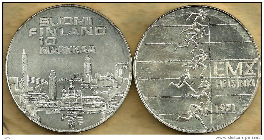 FINLAND 10 MARKKAA CITY LANDSCAPE FRONT SPORT BACK 1971 AG SILVER UNC KM52 READ DESCRIPTION CAREFULLY !!! - Finland