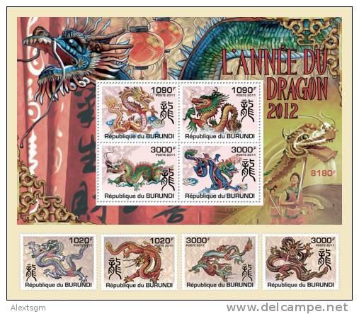 BURUNDI 2011 - Year Of Dragon 2012 4v + S/S. Official Issue - Neufs