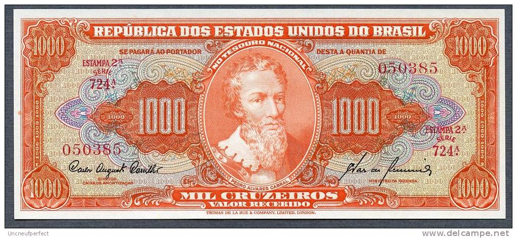 Brésil P 165  1000 Cruzeiros 1960  UNC  Série 724 N° 050385 - Brasil