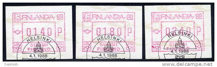 FINLAND 1988 FINLANDIA '88  Issue 3 Different Values Used .  Michel 4 - Machine Labels [ATM]