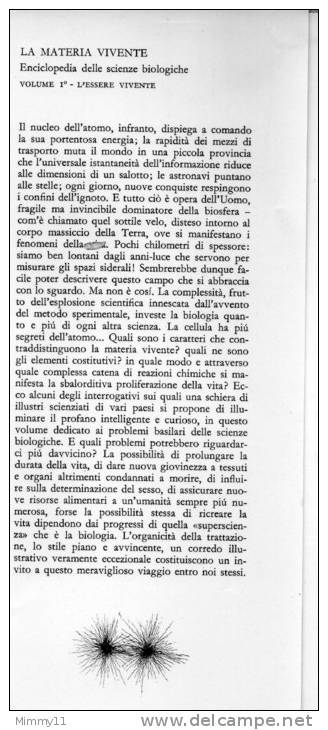 Enciclopedia Delle Scienze Biologiche - !961 - La Materia Vivente- Vol. N°01- L'Essere Vivente - Prima Edizione - Enciclopedias