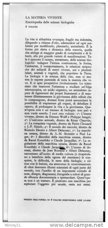 Enciclopedia Delle Scienze Biologiche - !961 - La Materia Vivente- Vol. N°01- L'Essere Vivente - Prima Edizione - Encyclopédies