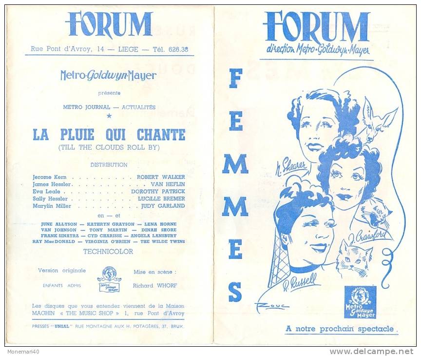 Programme Du Forum, La Plus Belle Salle De Liège (Belgique) - LA PLUIE QUI CHANTE (Robert Walker) - Années 1947-48 - Programs