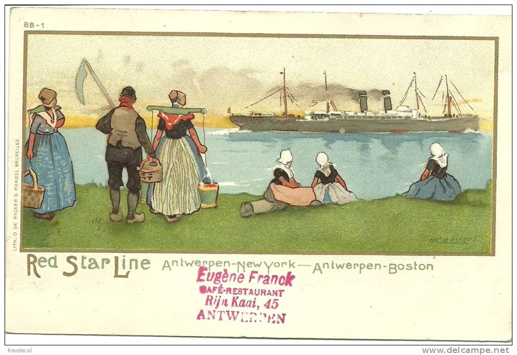 RED STAR LINE - Carte Dessinée Signée - Ligne Antwerpen - New-YORK - Antwerpen - Boston - Paquebots