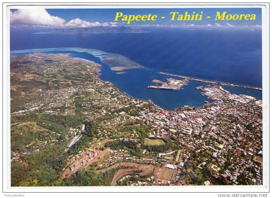 POLYNESIE/FRENCH POLYNESIA - BIRDS EYE VIEW PAPEETE-TAHITI-MOOREA / THEMATIC STAMP-FISHING-BOAT - French Polynesia