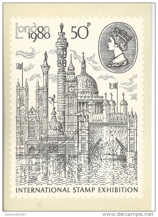 London 1980 Mini Sheet On Maxi Postcard Used With FDI Philatelic Bureau Edinburgh Postmark 7 May 1980 - Blocchi & Foglietti