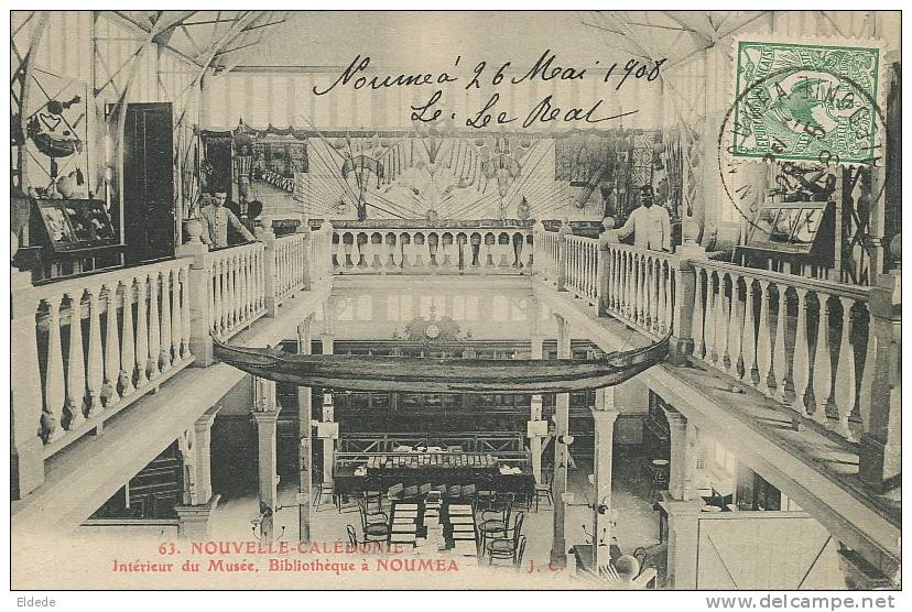 Nouméa No 63 Interieur Du Musée Bibliotheque Voyagé 1908 Vers Luxembourg - Nouvelle-Calédonie