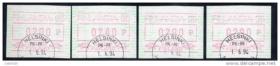 FINLAND 1994 FINLANDIA '95  Issue, 4 Different Values Used.  Michel 21 - Machine Labels [ATM]