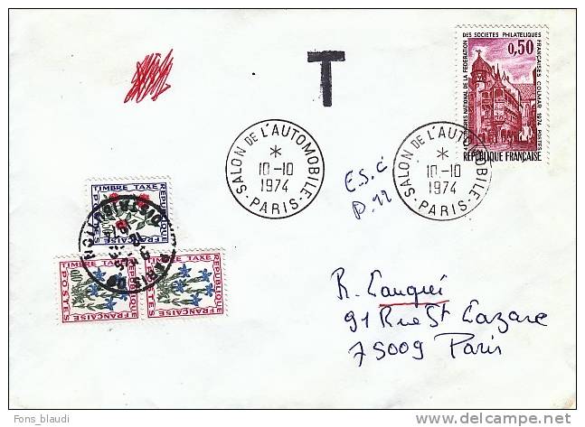 TàD Salon De L'auto 1974 Et Taxe  - LES FRAIS DE PORTS SONT OFFERTS POUR LA FRANCE - 1960-.... Storia Postale