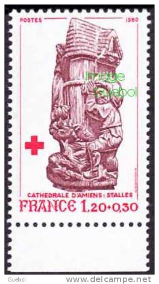 France N° 2116,a ** Croix Rouge Dentelé 12 1/2 X 13 Bas - Stalle De La Cathédrale D'Amiens - Remplissage Des Greniers - Ungebraucht