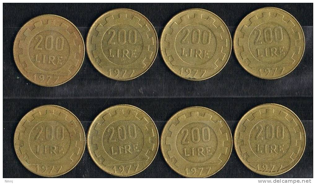 Italia 1977 Monete Circolate £. 200  Lotto 8 Pezzi - 200 Lire