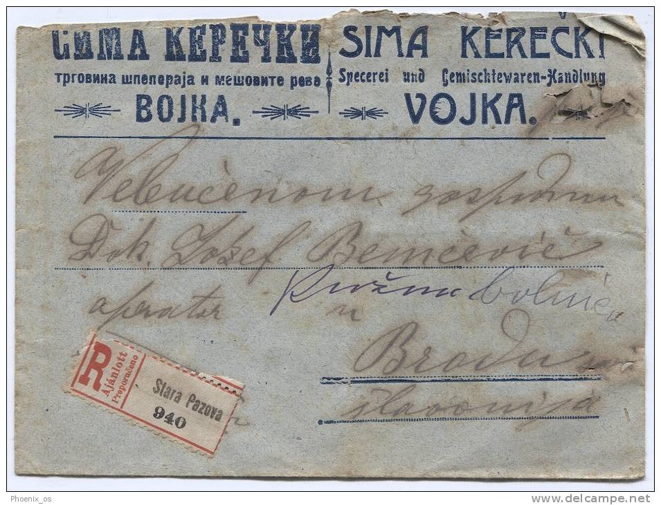 HUNGARY, Serbia, VOJKA, Stara Pazova, 1918. Registered Letter, Less Damaged - Banat-Bacska