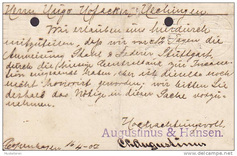 ## Denmark Uprated Postal Stationery Ganzsache Entier Brevkort KJØBENHAVN 1907 HECHINGEN Hohenzollern Germany (2 Scans) - Postal Stationery