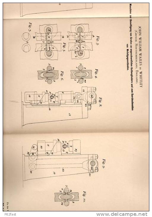 Original Patentschrift - J. Wailes In Whitley , Northumberland , England , 1900 , Maschine Für Kettenglieder , Kette !!! - Maschinen
