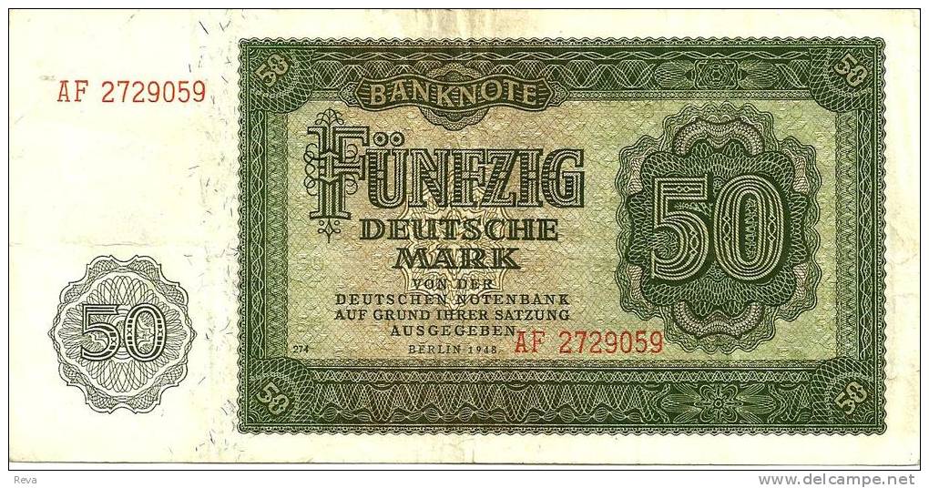 GERMANY WEST 50 MARK GREEN MOTIF FRONT & BACK  DATED 1948 VF P14a READ DESCRIPTION !! - 50 Mark