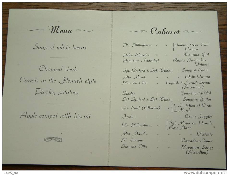 W. Os.' & SERGEANTS' CLUB Hotel KAISERHOF - DINNER And CABARET 22nd Nov. Anno 19?? ( Details Zie Foto ) ! - Menus