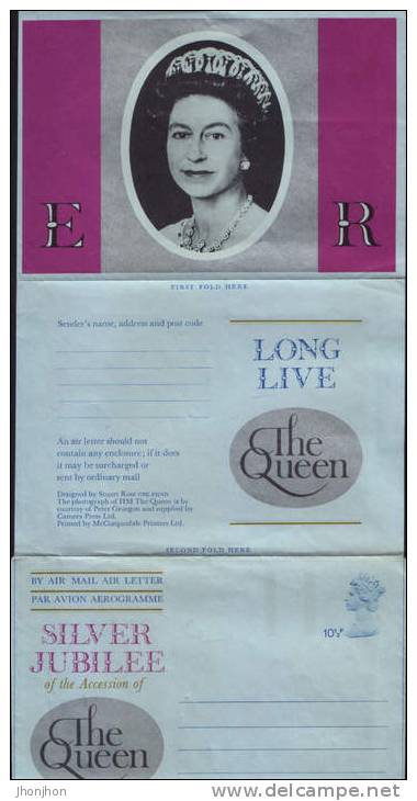 England-Postal Stationery Cover 1977,unused-Silver Jubilee Of The Accession Of The Queen- 3/scans - Stamped Stationery, Airletters & Aerogrammes