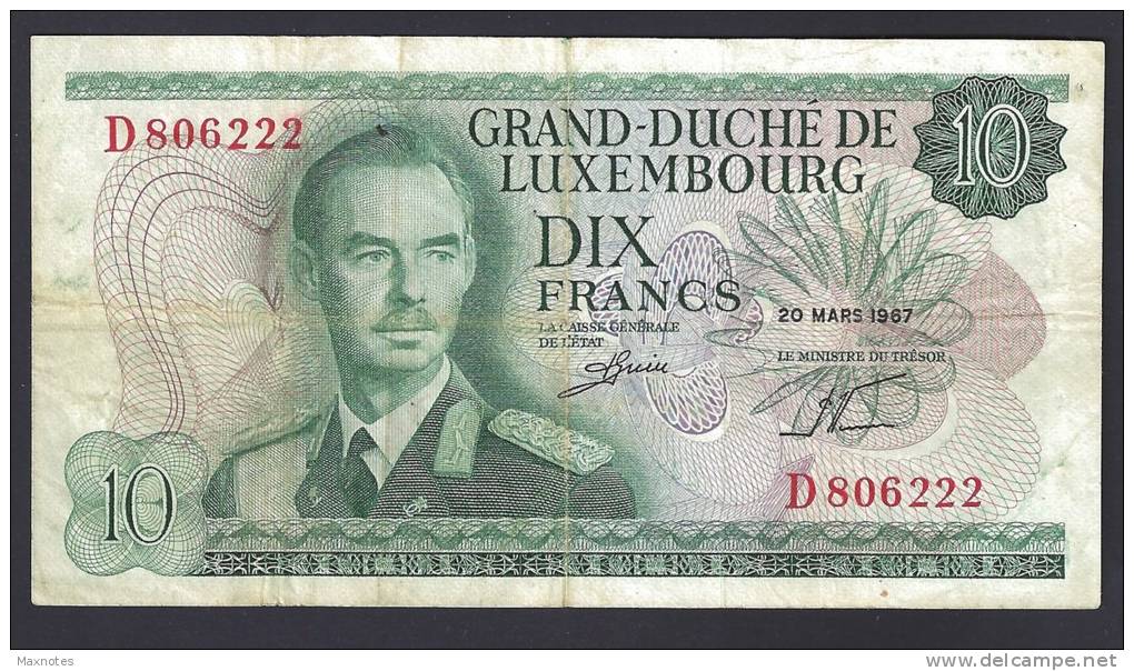 LUSSEMBURGO (LUXEMBOURG) : 10 Francs - 1967 -VF (SN : D806222) - Lussemburgo