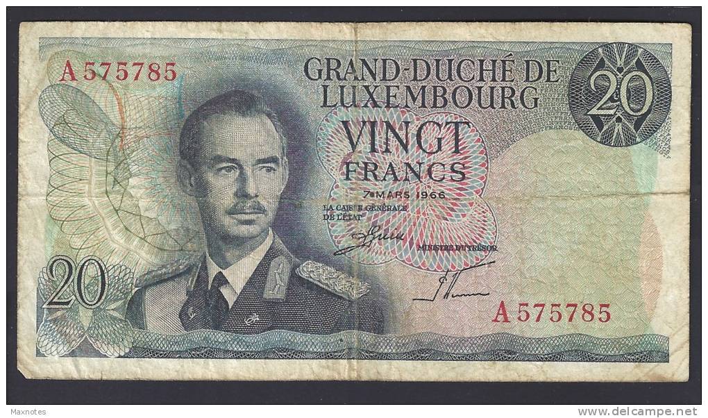 LUSSEMBURGO (LUXEMBOURG) : 20 Francs - 1966 -VF (SN : A575785) - Luxemburgo