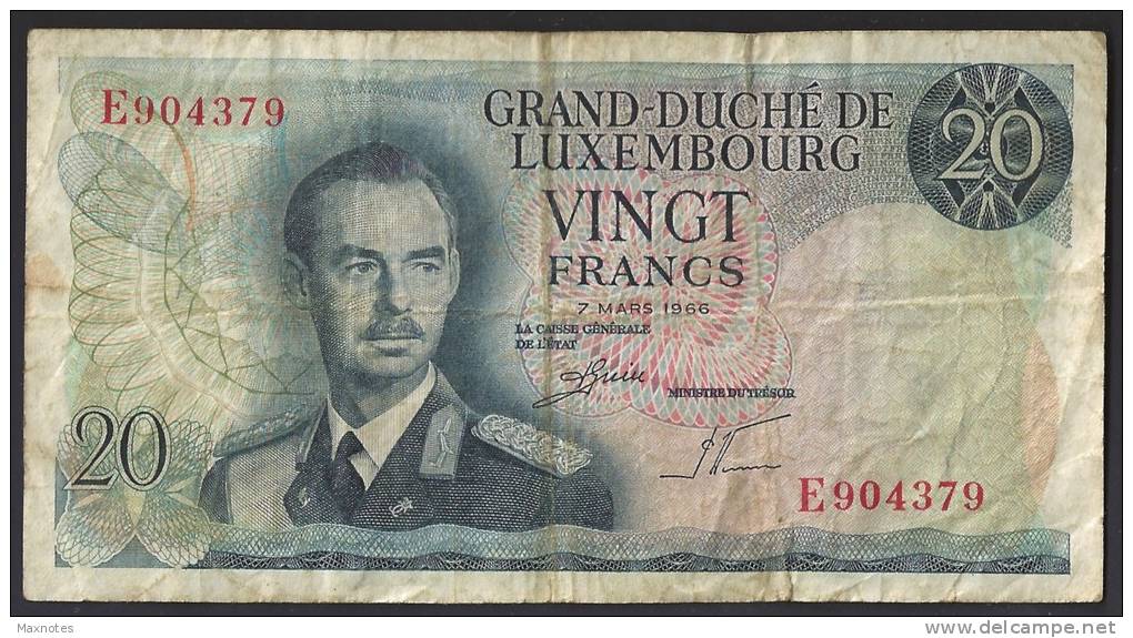 LUSSEMBURGO (LUXEMBOURG) : 20 Francs - 1966 -VF (SN : E904379) - Luxembourg