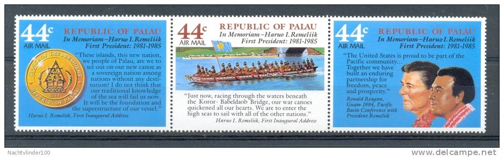 Mrx045 PRESIDENT REMELIIK AND RONALD REAGAN BOOT BOAT COIN MUNT  PALAU 1986 PF/MNH - Palau
