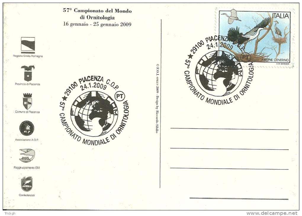 Italia Piacenza 2009 / Championato Mondiale De Ornitologia / Héron Reiger Heron / Perroquet Papegaai Parrot / 2 Scans - Mechanical Postmarks (Advertisement)
