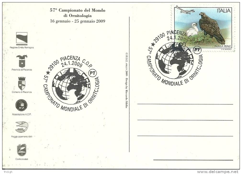 Italia Piacenza 2009 / Championato Mondiale De Ornitologia / Aigle Arend Eagle / Perroquet Papegaai Parrot / 2 Scans - Mechanical Postmarks (Advertisement)