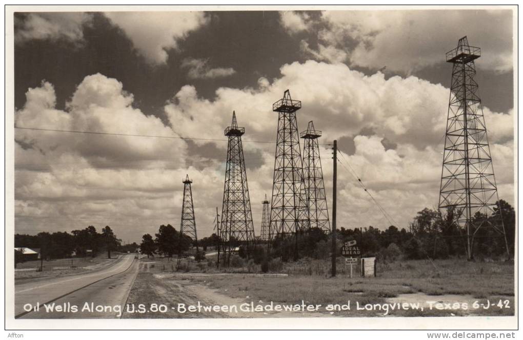 Oil Wells Along US 80 Between Gladwater & Longview TX Old Real Photo Postcard - Longview Area