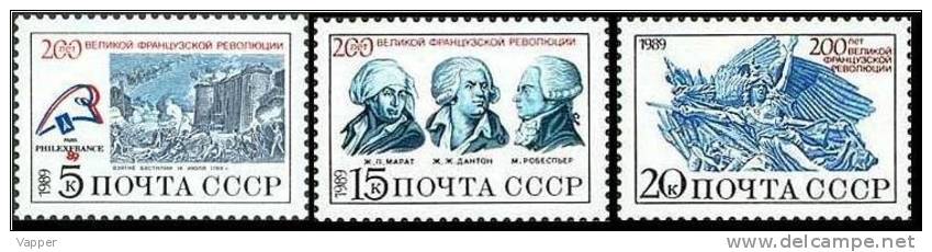 Bicentenary Of French Revolution USSR 1989 MNH 3 Stamps Mi 5968-70 - Rivoluzione Francese