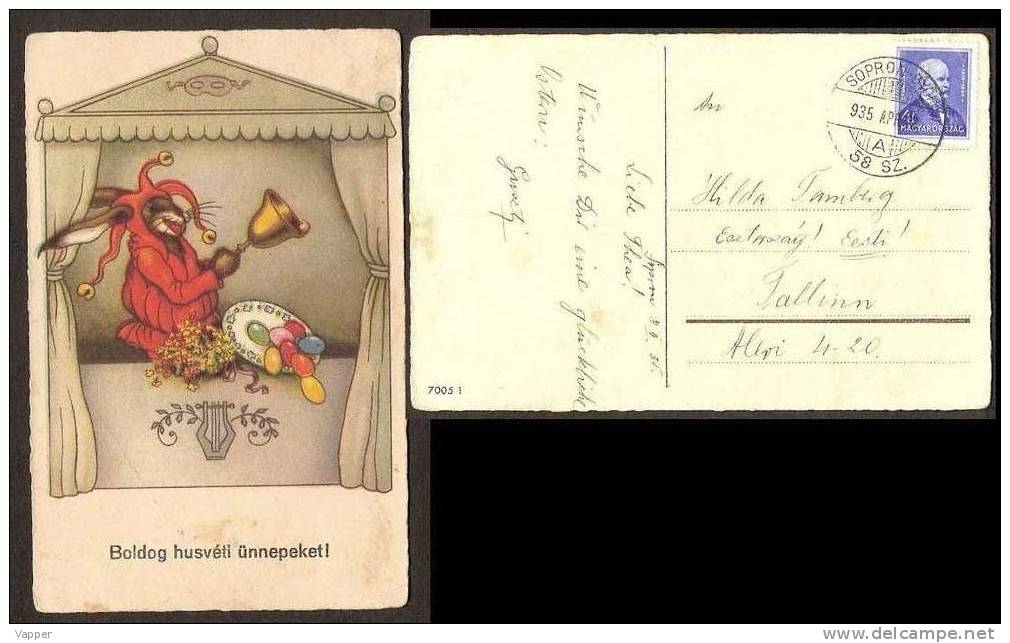 Easter 1935 Hungary Postcard Easter Rabbit, Eggs (gone Post To Estonia) - Easter