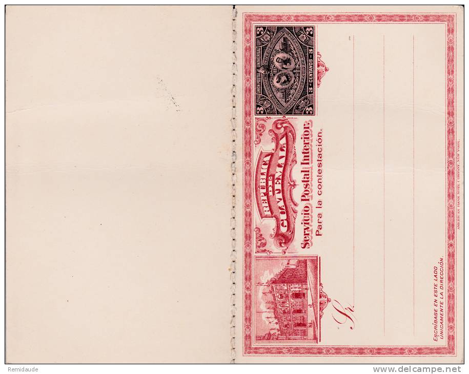 1897 - GUATEMALA - CARTE ENTIER POSTAL ILLUSTREE Avec REPONSE PAYEE NEUVE - - Guatemala