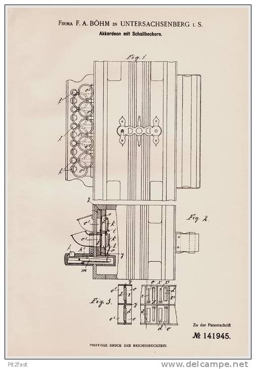 Original Patentschrift - Fa. F. Böhm In Unter - Sachsenberg I.S. B. Klingenthal , 1902 , Akkordeon Mit Schallbechern ! - Instrumentos De Música