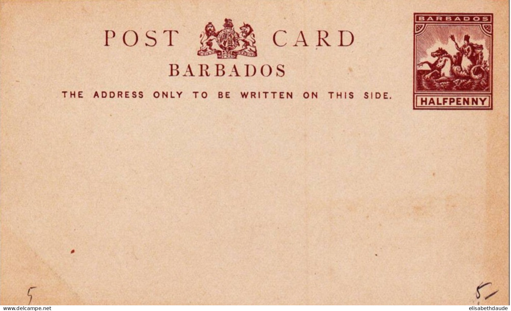 BARBADOS - CARTE ENTIER POSTAL NEUVE - - Barbades (...-1966)