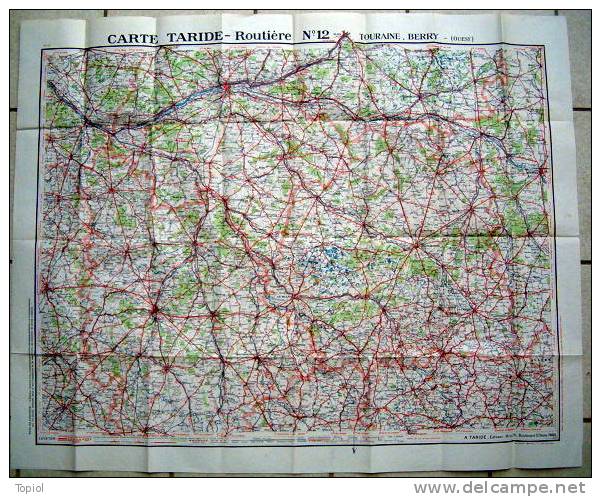 TOURAINE - BERRY (carte Taride) N°12  1/250000  92x70 - Mapas Topográficas