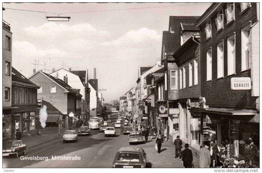 GEVELSBERG, Mittelstraße, Belebte Strassenansicht, Alte Autos, Nicht Gelaufen 1956, Sehr Gute Erhaltung - Gevelsberg