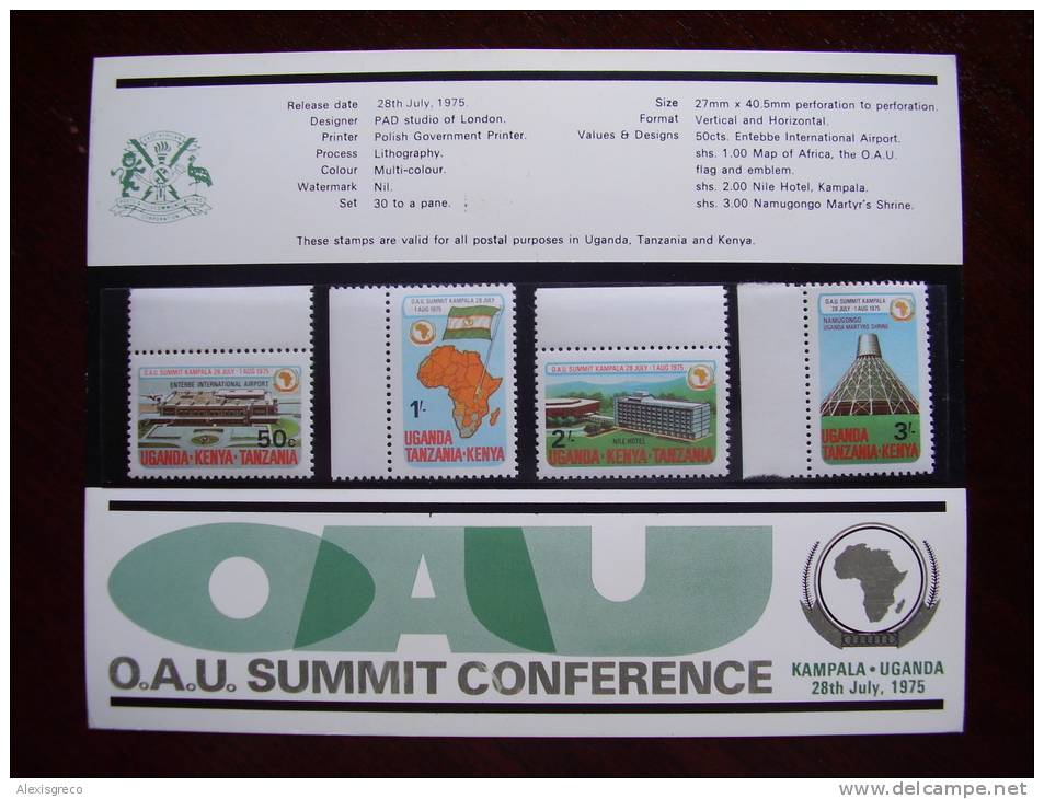 KUT 1975 O.A.U. SUMMIT CONFERENCE, KAMPALA Issue 4 Values To 3/- MNH With PRESENTATION CARD. - Kenya, Uganda & Tanzania