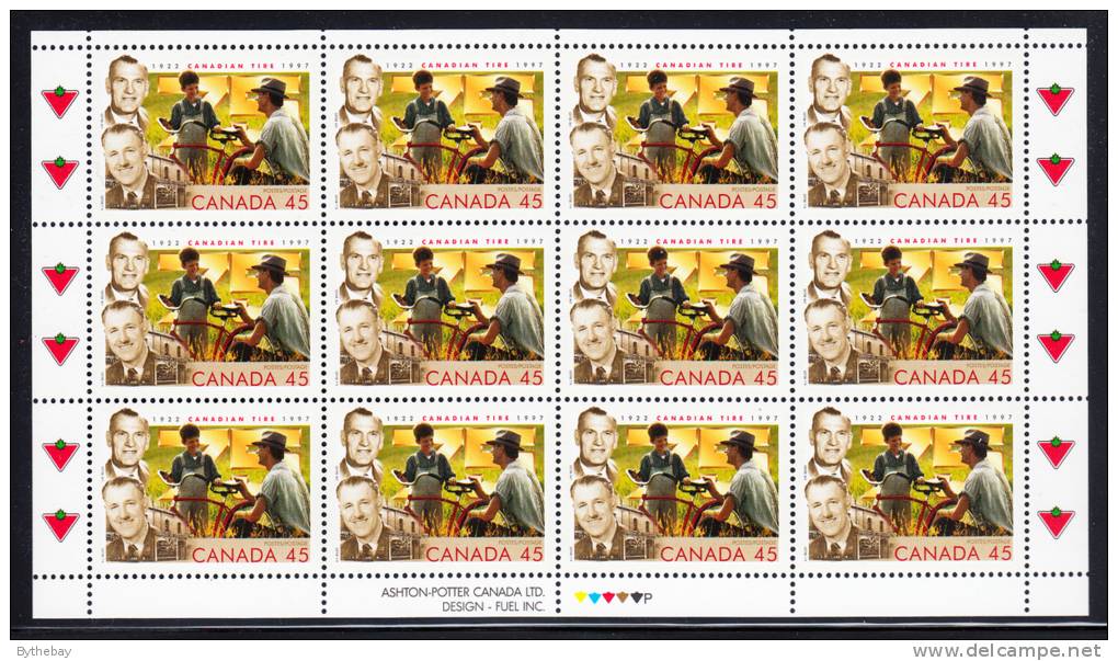 Canada MNH Scott #1636 Sheet Of 12 With Variety 45c J.W. And A.J. Billes, Founders - 75th Anniversary Canadian Tire - Ganze Bögen