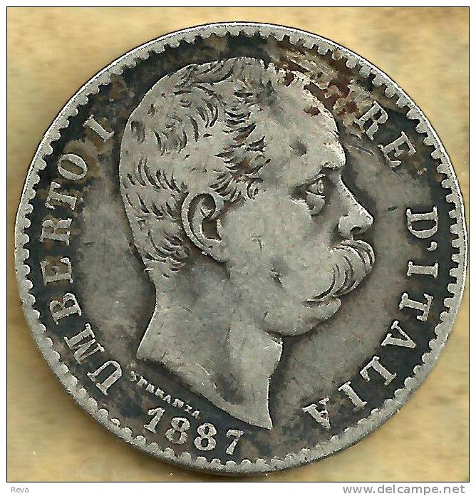 ITALY 2 LIRE SHIELD FRONT KING HEAD BACK 1887 F+ AG SILVER KM23 READ DESCRIPTION CAREFULLY !!! - 1878-1900 : Umberto I