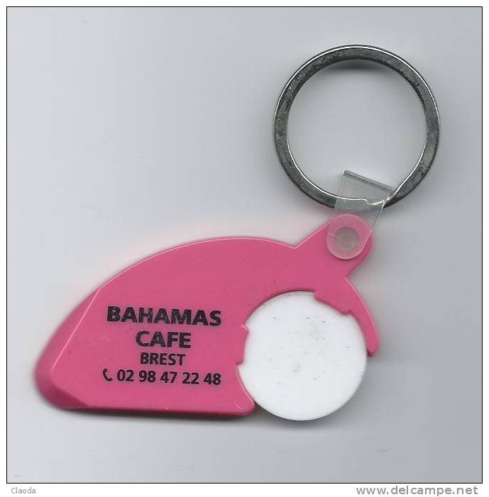 11634 - JETON CADDIE - PORTE - CLEF BAHAMAS CAFE - BREST (COULEUR ROSE). - Trolley Token/Shopping Trolley Chip