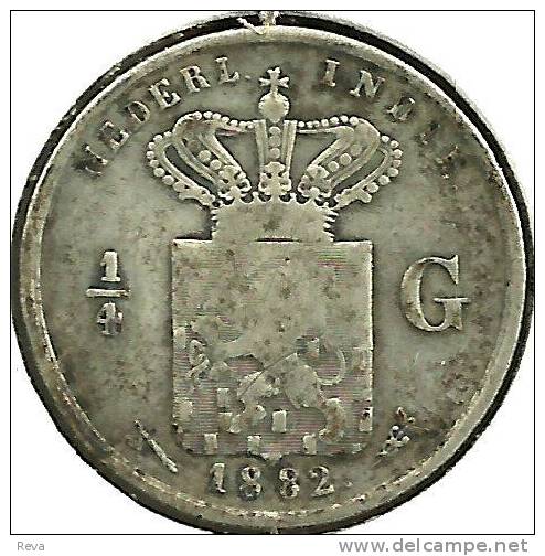 NETHERLANDS EAST INDIES 1/4 GULDEN SHIELD FRONT NATIVE WRITING BACK 1882 AG SILVER KM305  READ DESCRIPTION CAREFULLY !!! - Dutch East Indies