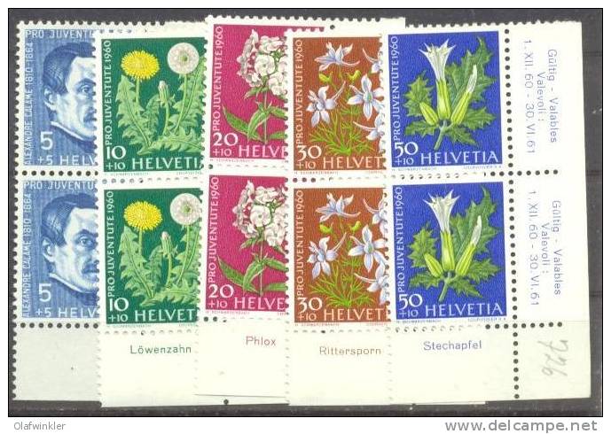 1960 Pro Juventute UER Paare Zum 183-7 / Mi 722-6 / Sc B298-302 / YT 668-72 Postfrisch/neuf/MNH - Neufs