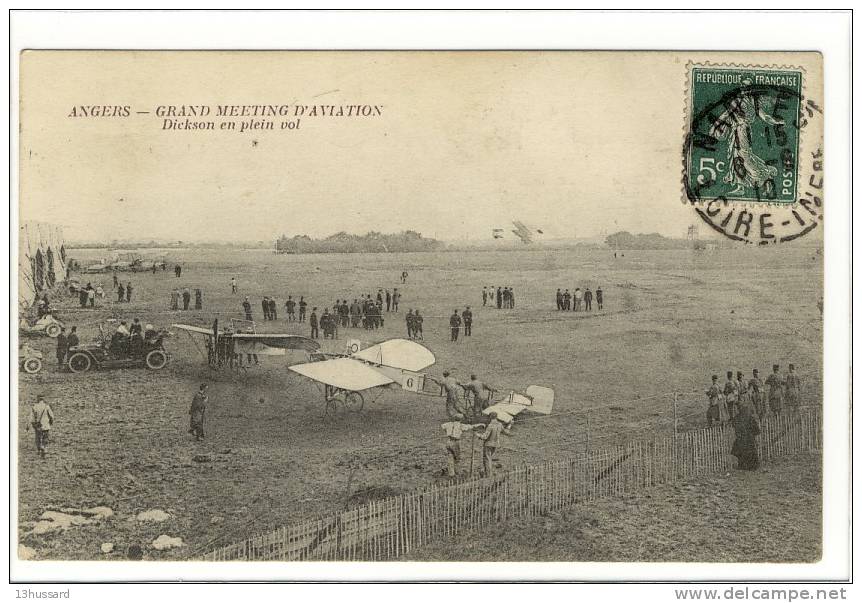 Carte Postale Ancienne Angers - Grand Meeting D'Aviation. Dickson En Plein Vol - Avions - Angers