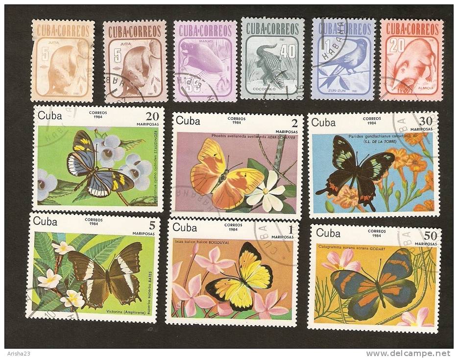 Bc.3. Cuba LOT Set Of 12 - 1981 FAUNA Animals Animal 1984 Insects Insect Butterflies Butterfly - Usati