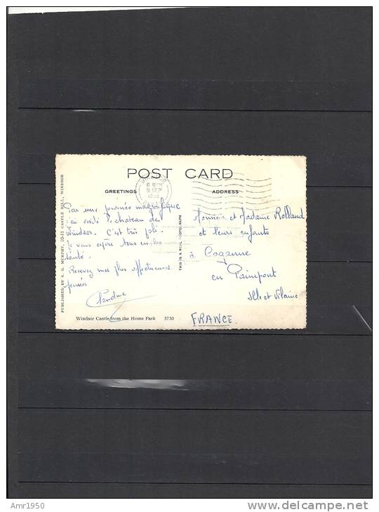 Angleterre - Post Card - Windsor - 9.09.1956 - Winstor Castel From The Home Park - Windsor