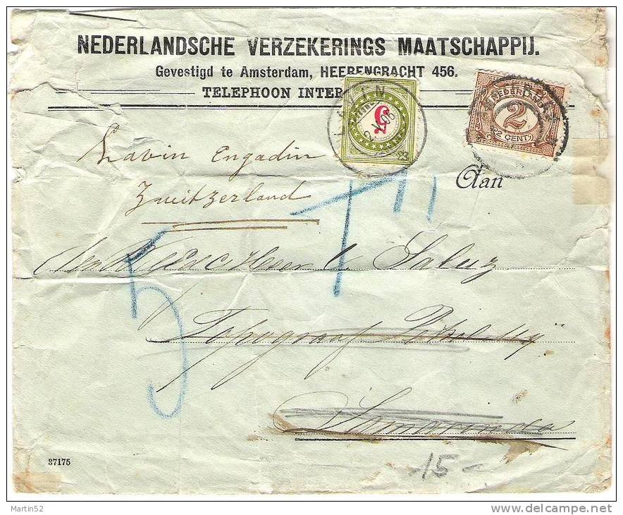Schwei Suisse 1906: Brief-Ruine Von AMSTERDAM  Nach LAVIN 2.V.06 Mit Porto Nr.17 (unklassiert) - Strafportzegels