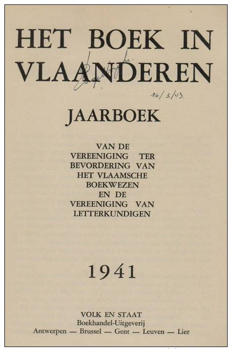 Het Boek In Vlaanderen 1941. - Histoire