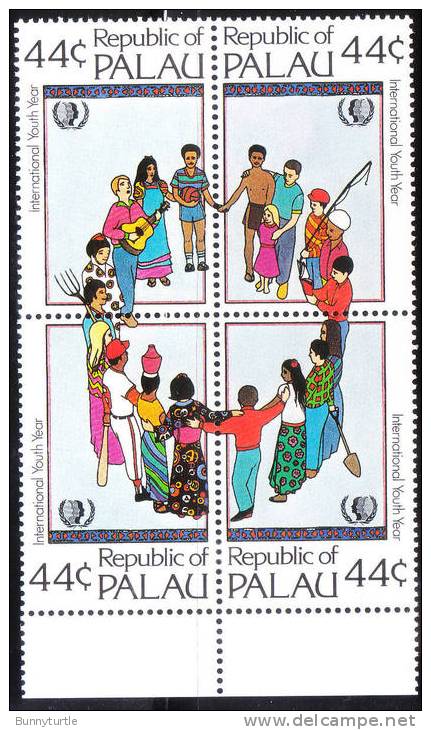 Palau 1985 International Year Of Child Children Nationalities Circle Blk Of 4 MNH - Palau